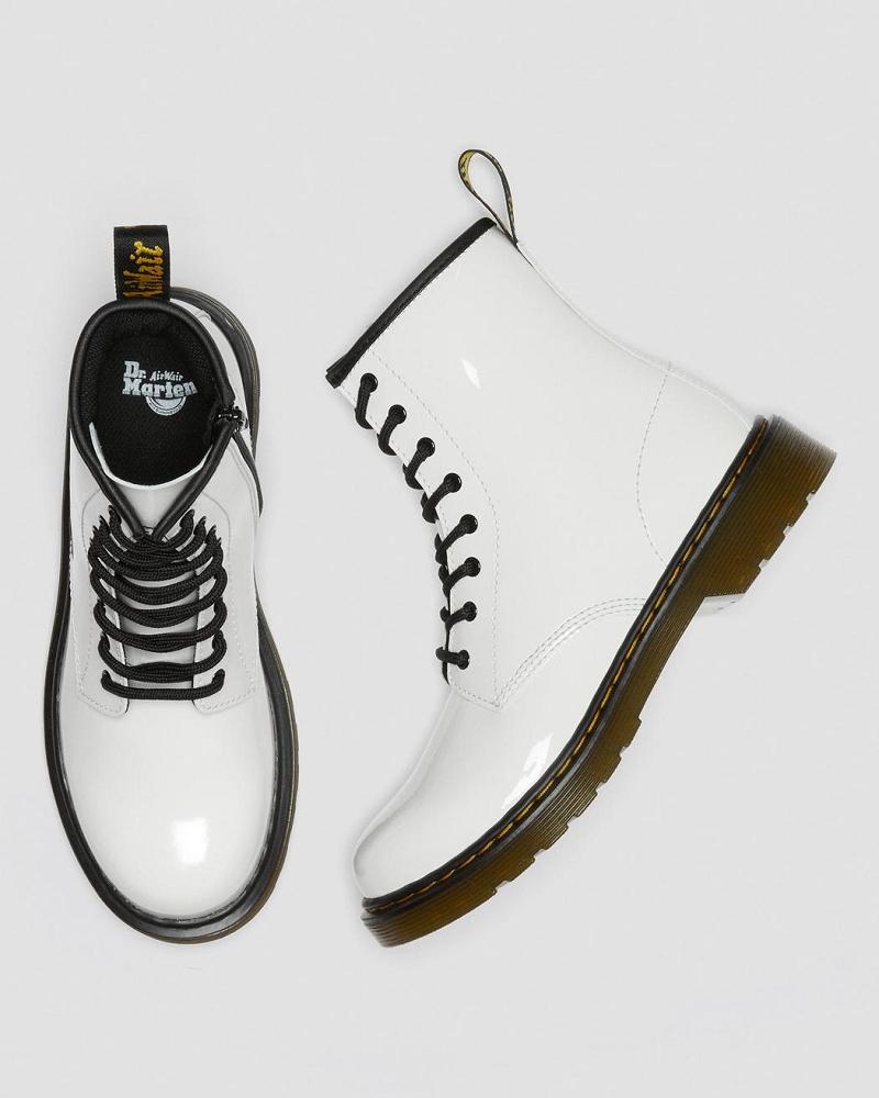 Kids' Dr Martens Youth 1460 Patent Leather Lace Up Boots White | AU 711RVD